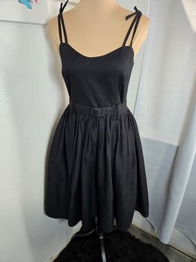 Collectif Black Tie-Shoulder Full-Skirt Mini Dress